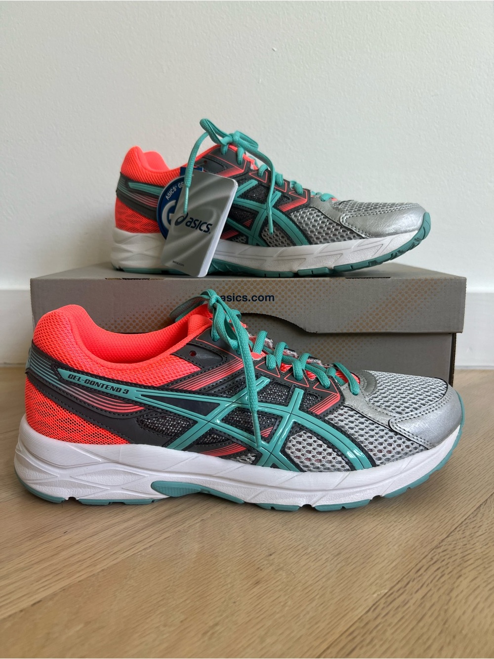 ASICS Gel Contend 3 Women’s 10 Running Shoes Silver Blue Coral New in Box T5F9N